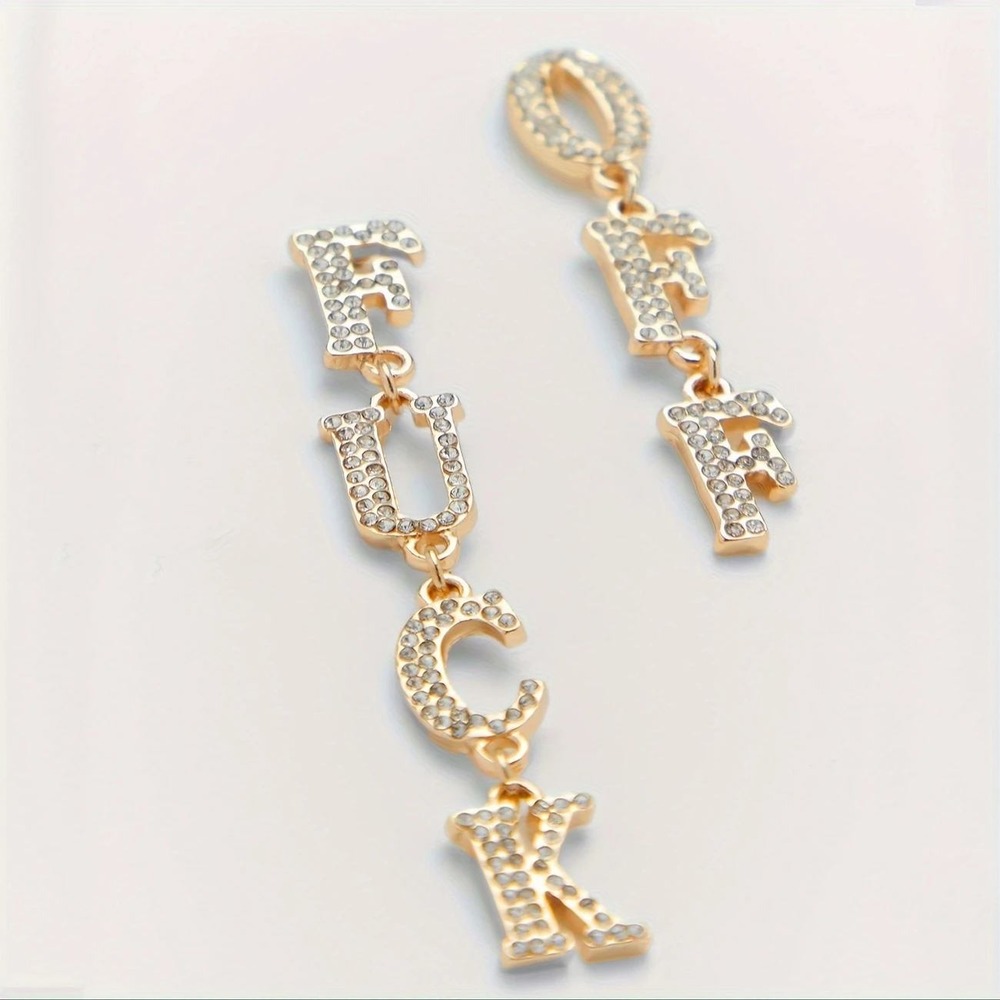 Dangle Stud "F*ck Off" Earrings Rhinestone Letter Statement‎ Earrings Party
